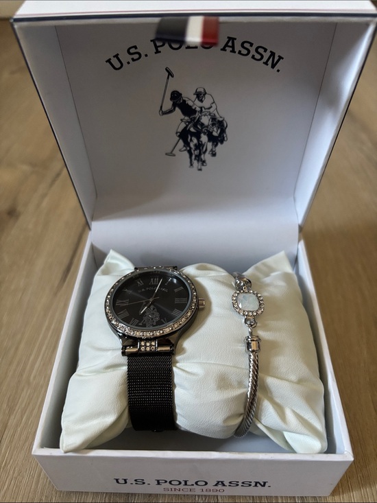 U.S. Polo Assn. Accessories - U.S. Polo Assn. Women's Black Dial Watch w/ Silver-Tone Bracelet Set. New in box